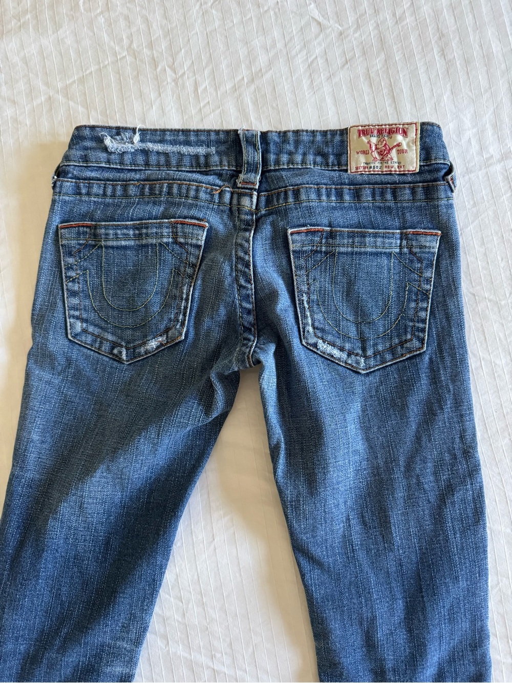True Religion Women’s Dark Blue Skinny Jeans with Signature Pocket Stitching